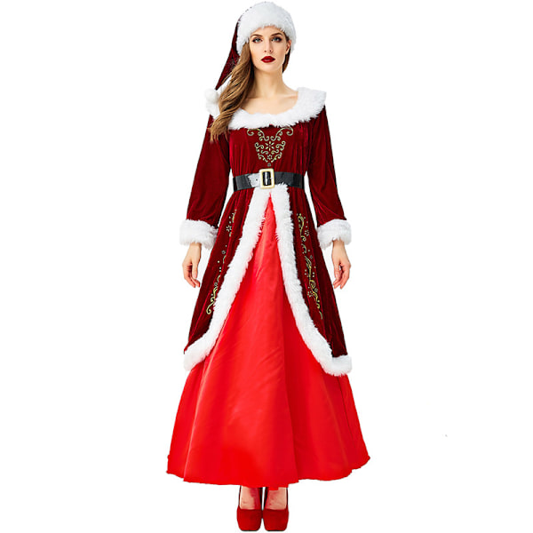 Dame Julemandskappe Deluxe Fløjl Fru Claus Hættekappe Kostume XL