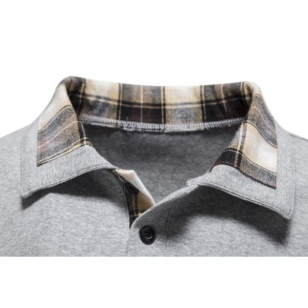 Mænds Langærmet Plaid Patchwork Lapel Casual Skjorte Gray L