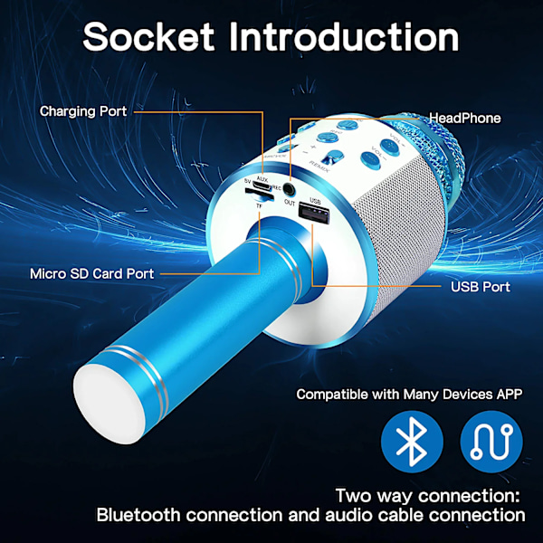 Trådlös Bluetooth karaokemikrofon med LED-lampor Gold