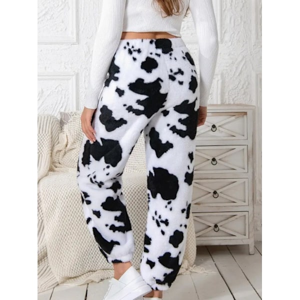 Dammjusiga Varma Pyjamasbyxor i Fleece för Lounge och Sovkläder Black White M
