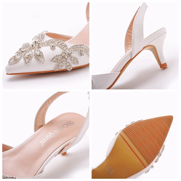 Dames Slingback Pumps med Lav Hæl og Spids Tå White 36