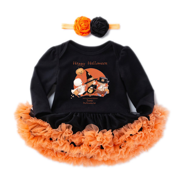 Baby Girls Halloween Outfits Långärmad pumpaklänning orange black XL