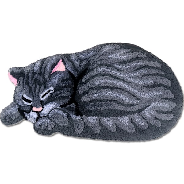 Kattmatta, Dörrmatta med Sovande Tabby Katt Design Grey