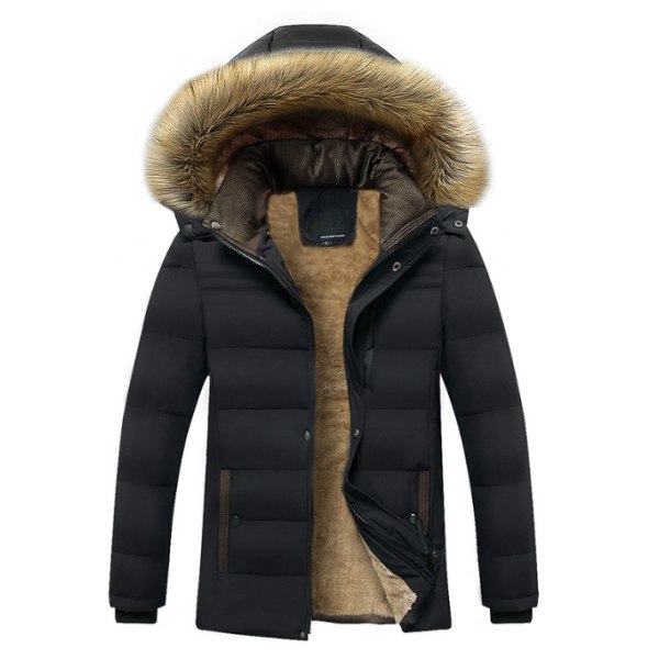 Vinterkappa för män, varm jacka med huva black XL