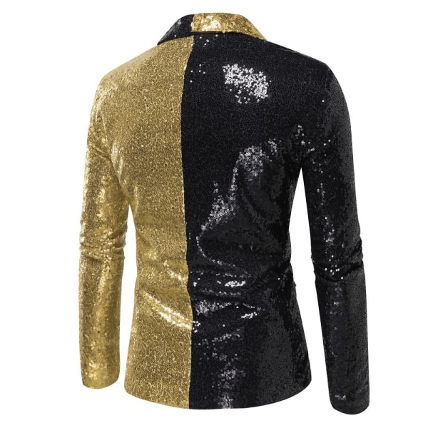 Sequin Glitter Blazer for Menn En-knapps Peak-krage Smokingjakke black and gold XXL