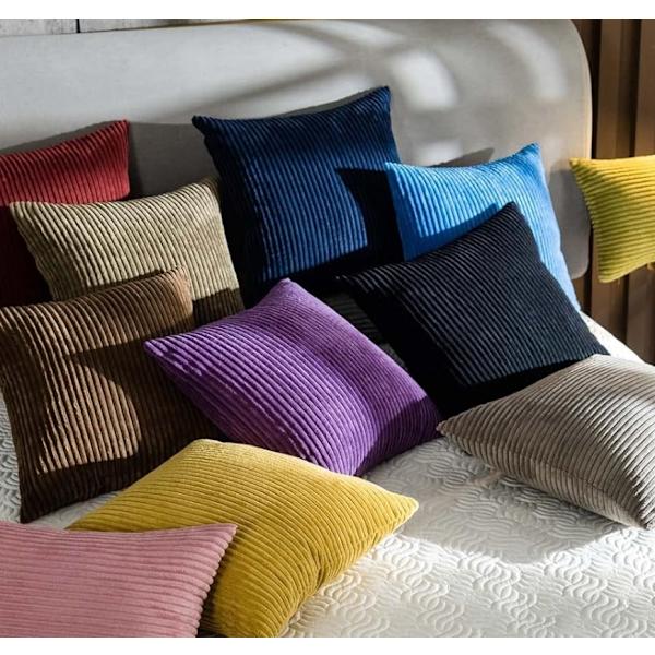 2 st Corduroy Kuddfodral, Solid & Randig Kuddeöverdrag (45*45cm) Purple