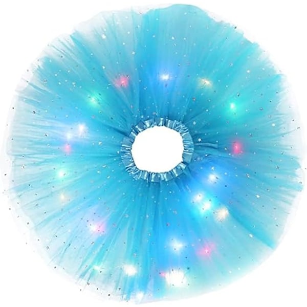 Jente LED-skjørt Lysende Tutus Glødende Tyll Danseskjørt Lake Blue