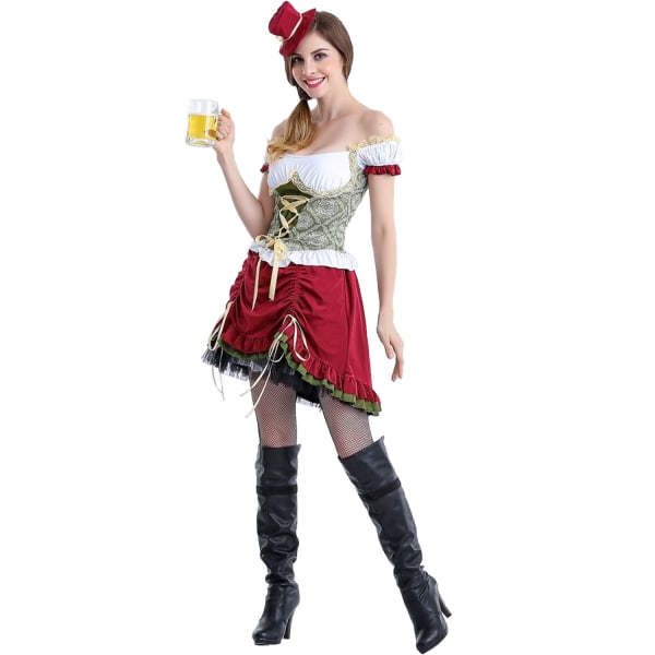 Oktoberfestdräkt för kvinnor Traditionella bayerska karnevalskostymer Style 1 XL