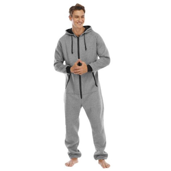 One Piece Pyjamas för män med huva Playsuit light grey M