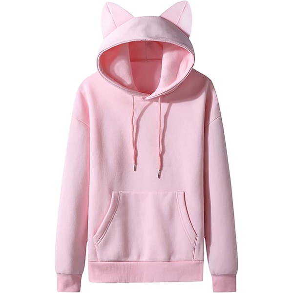 Damejakke med katteører, langærmet med hætte Pink M