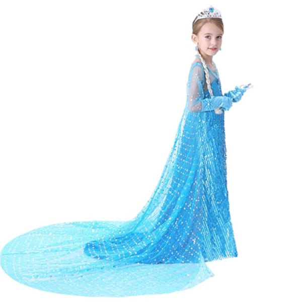 Girl's Snow Queen kostym Princess Sequin Dress Up med tillbehör Blue 140