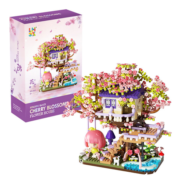 Körsbärsblomsträd Blomsterhus Mikro Byggklossar Set Style 3