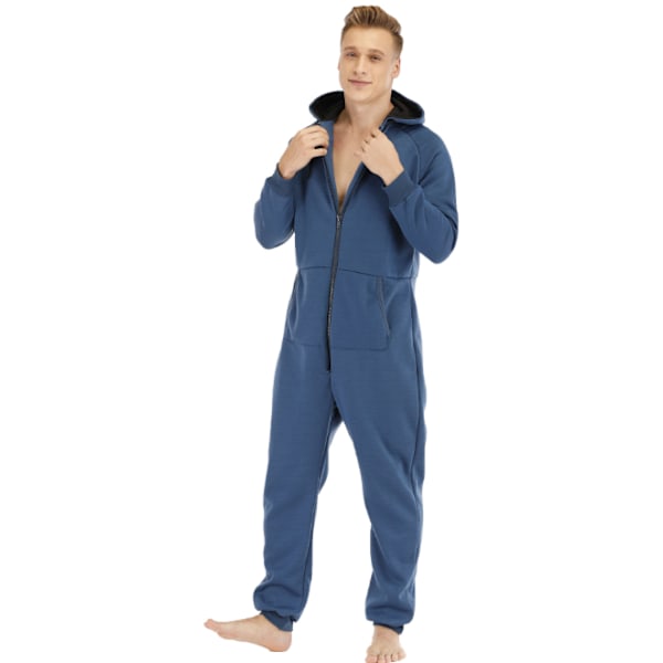 Förtjockad tröja för män i ett stycke hemkläder blue M