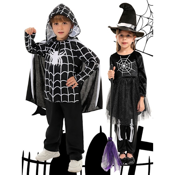 Jente og gutt Halloween romperkjole med edderkoppnetttrykk og lange ermer Boy S