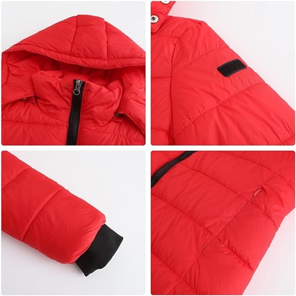 Lång dunjacka med huva för kvinnor, lätt och varm, Thermolite Red S