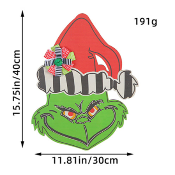 Julepynt til Fordøren - Grinch Juledekoration Pinstripe