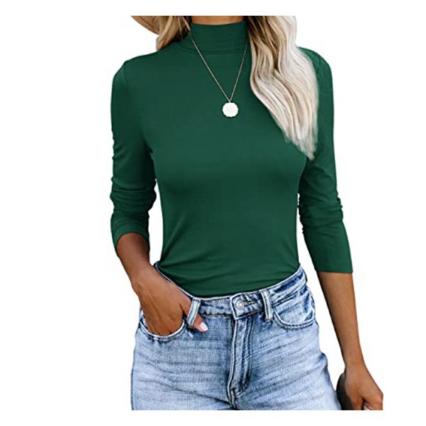 Basic Slim Fitted Långärmad Pullover T-tröjor för kvinnor green M