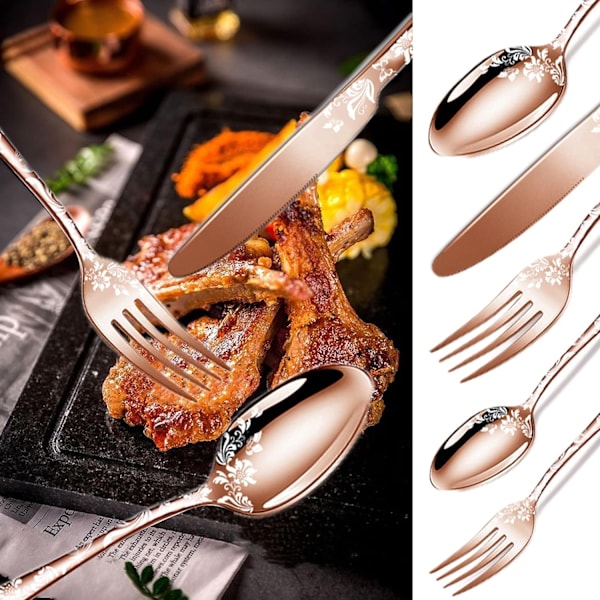20-delt Servise med Unikt Mønsterdesign Rose Gold