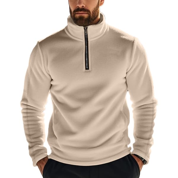 Fleeceforet Halv Zip Trøjer til Mænd Mock Neck Pullover Trøje Khaki 3XL