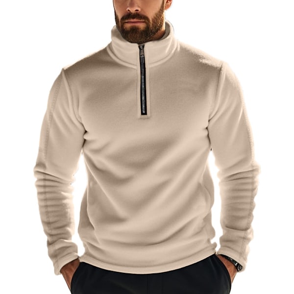 Fleeceforet Halv Zip Trøjer til Mænd Mock Neck Pullover Trøje Khaki L