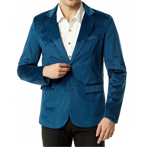 Herrjacka i sammetsblazer med två knappar Blue S
