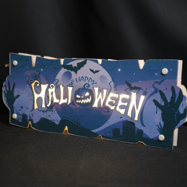 Halloween-puinen ovelle ripustettava kyltti Blue Purple