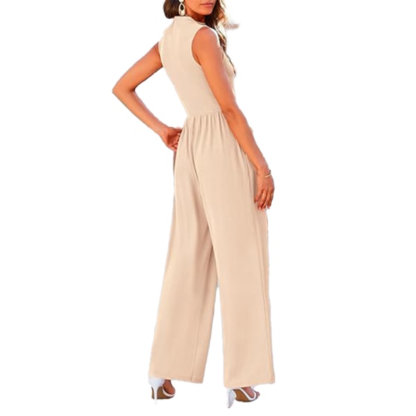 Sommarjumpsuit för kvinnor, elegant och avslappnad, endelskläder, ärmlös beige L