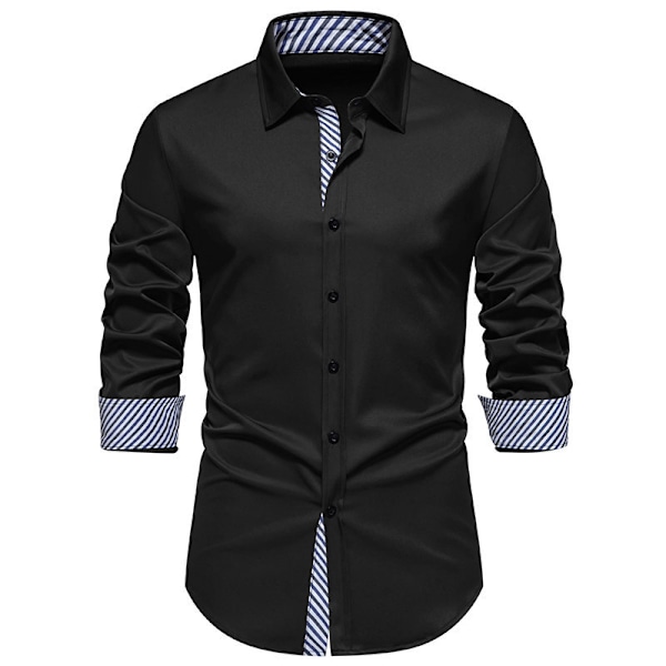 Miesten Business Slim Fit -pukeutumispaita, pitkähihainen napitettava paita Black L