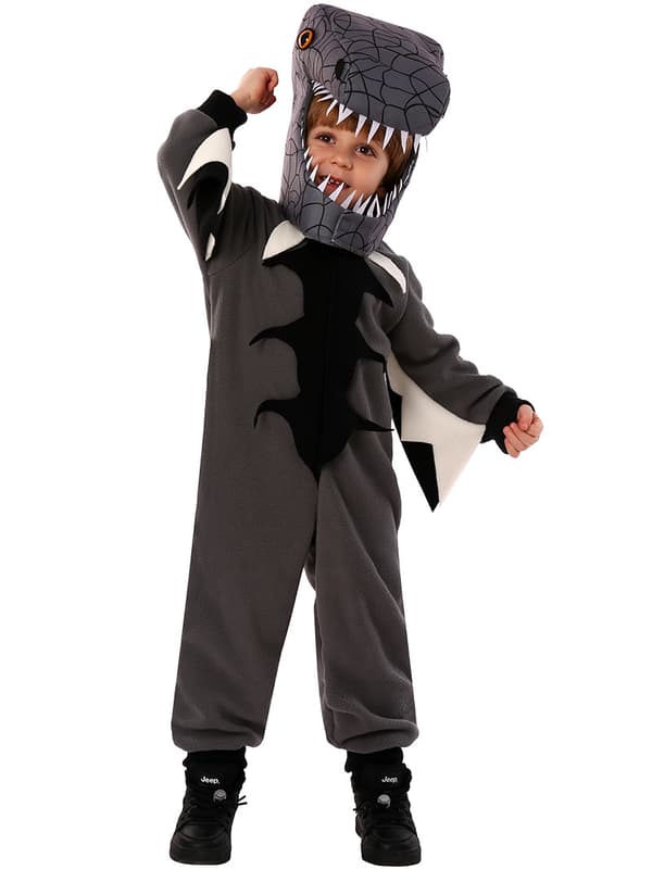 Børnedragt Dinosaur, Sort Jumpsuit med Horn M