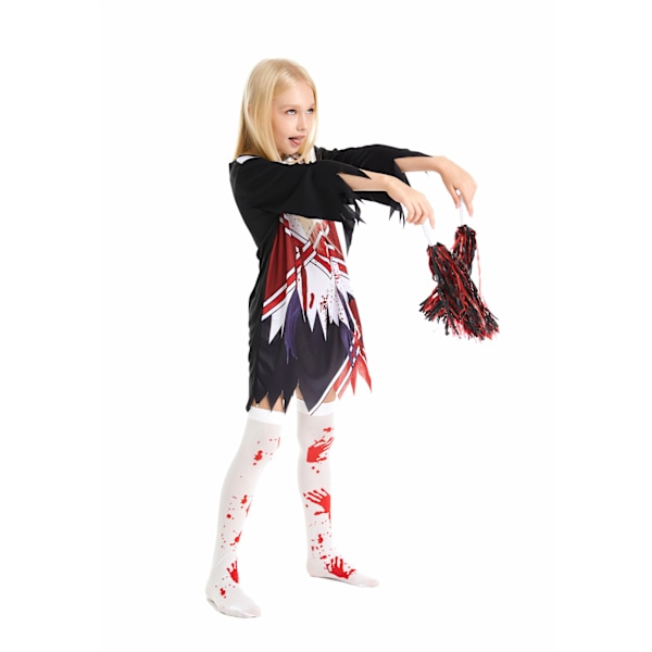 Barn Zombie Cheerleader Klänning Halloween Kostym S
