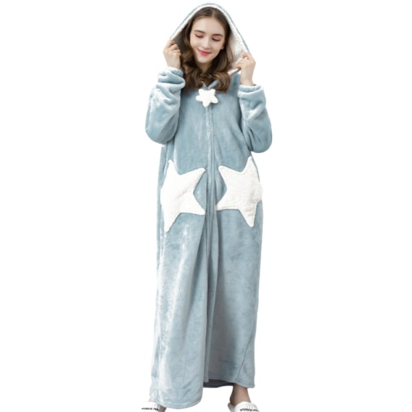 Kvinnor Fleece Housecoat Dragkedja Robe Blue M