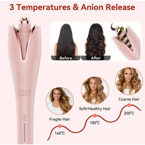 Hårrullare för långt hår Automatisk hårrullare Pink