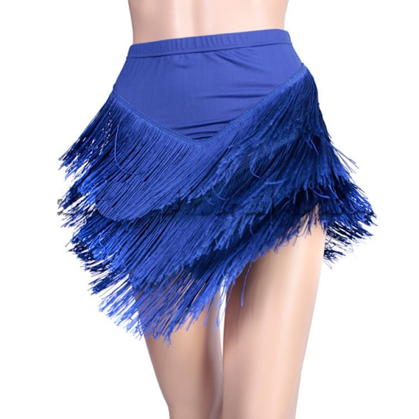 Kvinnors tofsar latin dans kjol, Salsa Tango Rumba danskläder Blue 2XL