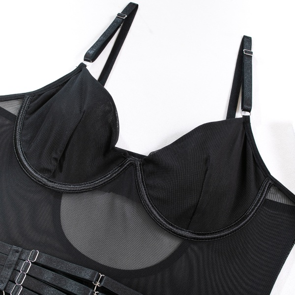 Sexy Lingeri Sæt til Kvinder med Handsker Blonder Bodysuit Black L