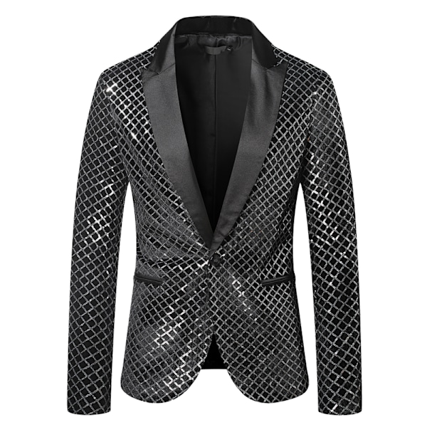 Paljettibleiseri miehille - Smokkitakki paljeteilla, miesten bleiserit Silver 2XL