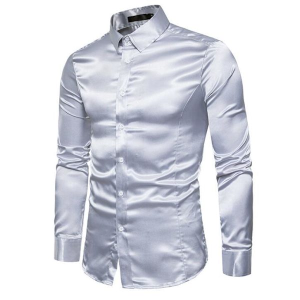 Casual enfärgad glänsande långärmad tröja för män Grey m