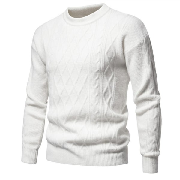 Mænds Rundhals Trøje Slim Sweatshirt Strikket Trøje White 2XL