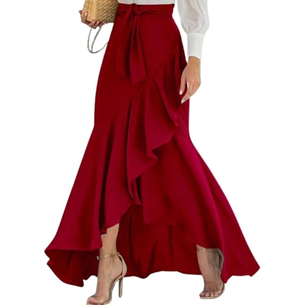 Dam Casual Rutig Sjöjungfru Maxi Kjol Red M