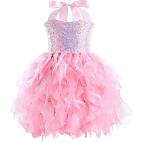 Tutu klänning för flickor Glittrande paljett Tyll Prinsessan Födelsedagsfest Prom Outfit Pink 6T