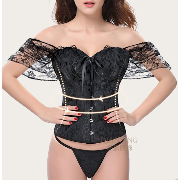 Goth top til kvinder med blondekant, fløjl, off shoulder, kortærmet punk top skjorte Purple L