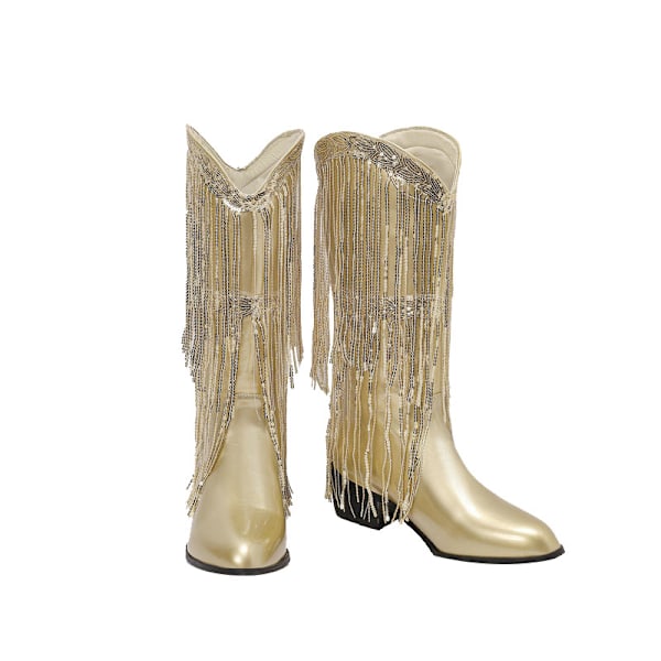 Naisten Fringe Metallic Cowboy-saappaat Gold 37