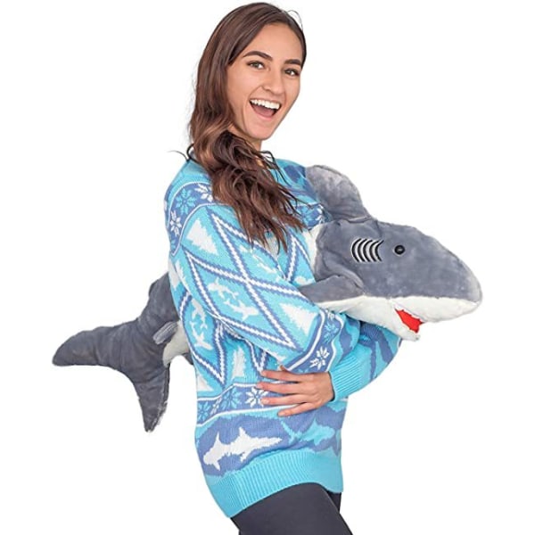 3D Rød og Grønn Voksen Jumper Stygg Julgenser Shark M