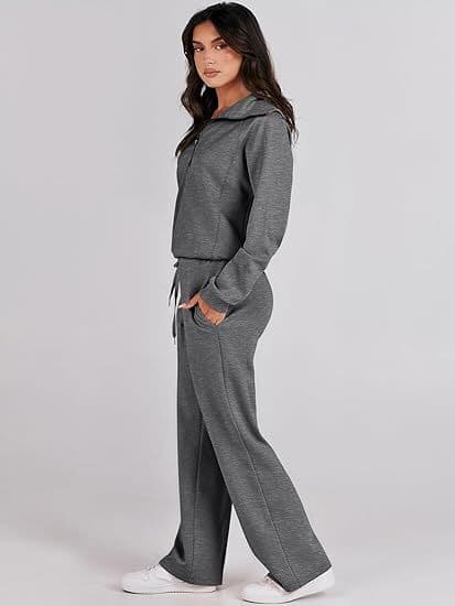 Dame 2-delt Sweatsuit Sæt Bred Lounge Sæt Tracksuit Grey M