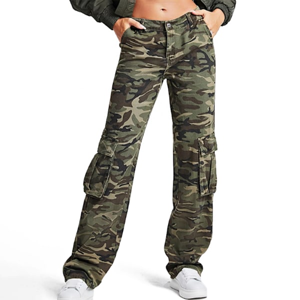 Dam Camo Print Cargo Jeans Jeansbyxor med vida ben XL