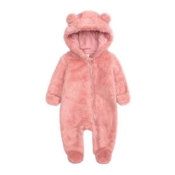 Jumpsuit med huva i fleece för nyfödd pink 3 M