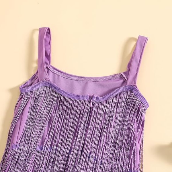 Lille Pigers Sequin Fringe Kjole Glimtende Tassel Ærmeløs 100CM Purple