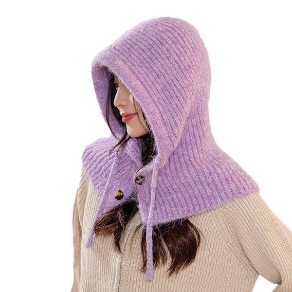 Naisten Yhden Kappaleen Löysä Fleece-Pipo Hattu Huivi Purple