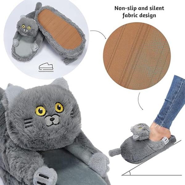 Plush Katttofflor för Kvinnor, Halksäkra Söta Vintervarma Golvskotofflor Grey