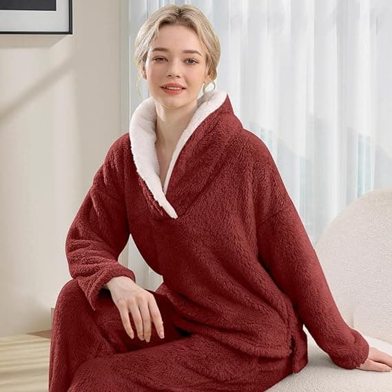 Mjuk och mysig ulltröja pyjamasset för kvinnor Red M