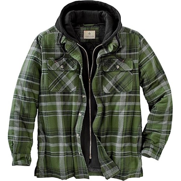 Herrar Klassisk Rutig Tryckt Bomullsjacka med Huva Dark Green XL